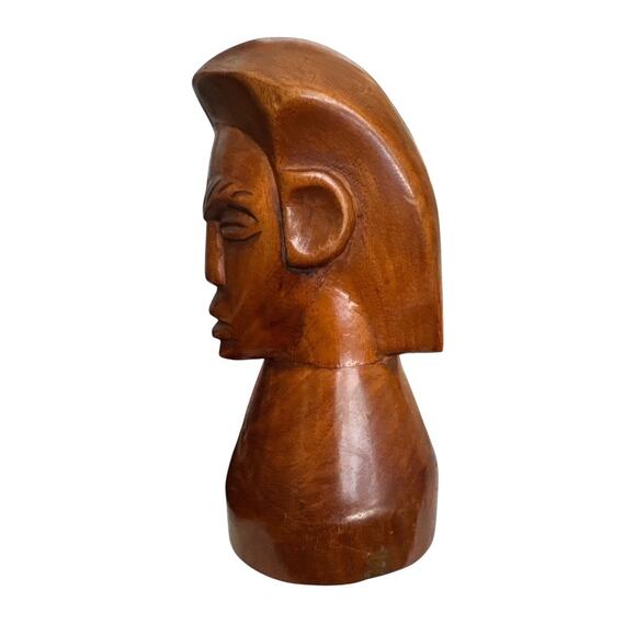 Vintage Hand Carved Solid Wood Primitive Bust of a Man - Picture 4 of 10